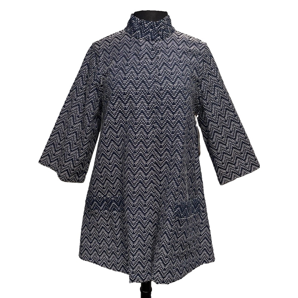 NEW‎ La Blend Mandarin Open Jacket Sz M Navy White 3/4 Sleeve Reversible Pockets